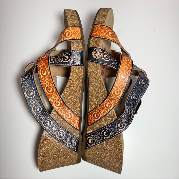 L’Artiste by Spring Step Thevana Leather Wedge Sandals 42 US 10 Blue Orange. - Picture 6 of 10